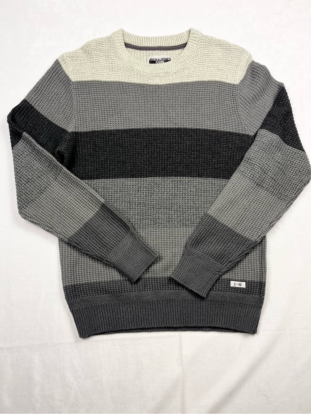 Jack & Jones Core Neutral Color Block Chunky Knit Crewneck Sweater Size Medium